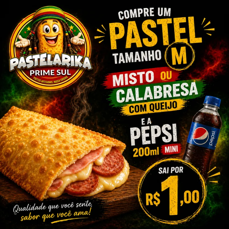 Pastel Misto ou Calabresa Pepsi 1 Real